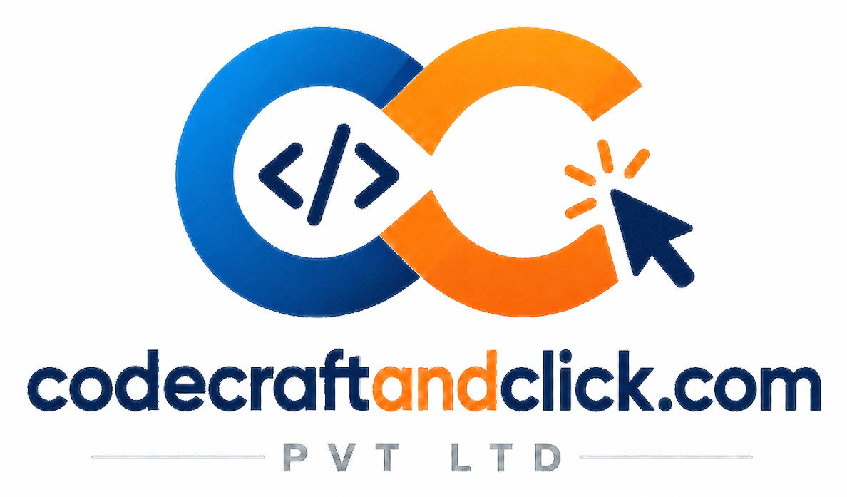 CodeCraft & Click blue and orange code and click logo